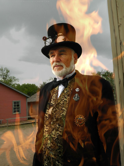 Steampunk guy and fire